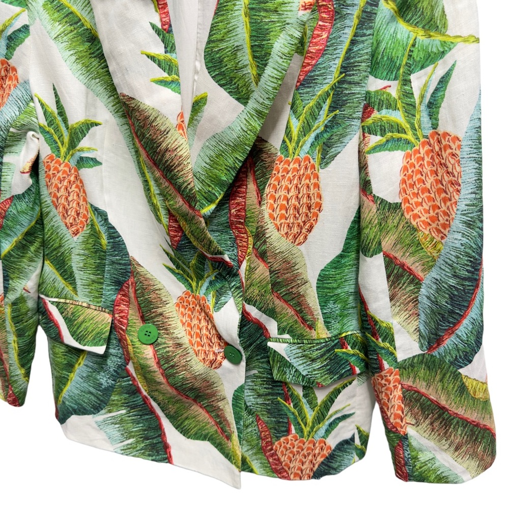 Pure Linen RARE New Farm Rio Pineapple Palm Leafs Tree Blazer Jacket - Picture 4 of 10